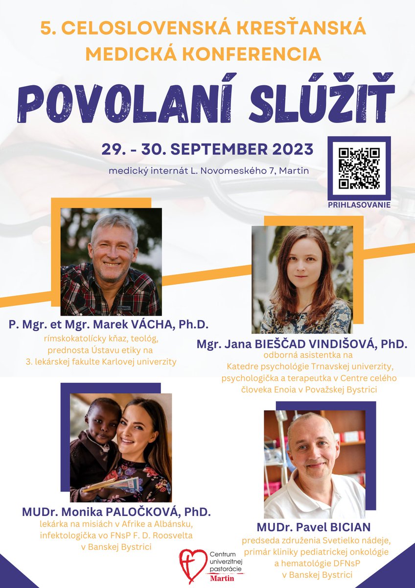 Pozývame na 5. Celoslovenskú medickú konferenciu "POVOLANÍ SLÚŽIŤ." Stretnutie sa uskutoční 29. - 30.9. 2023 na medickom internáte v Martine.