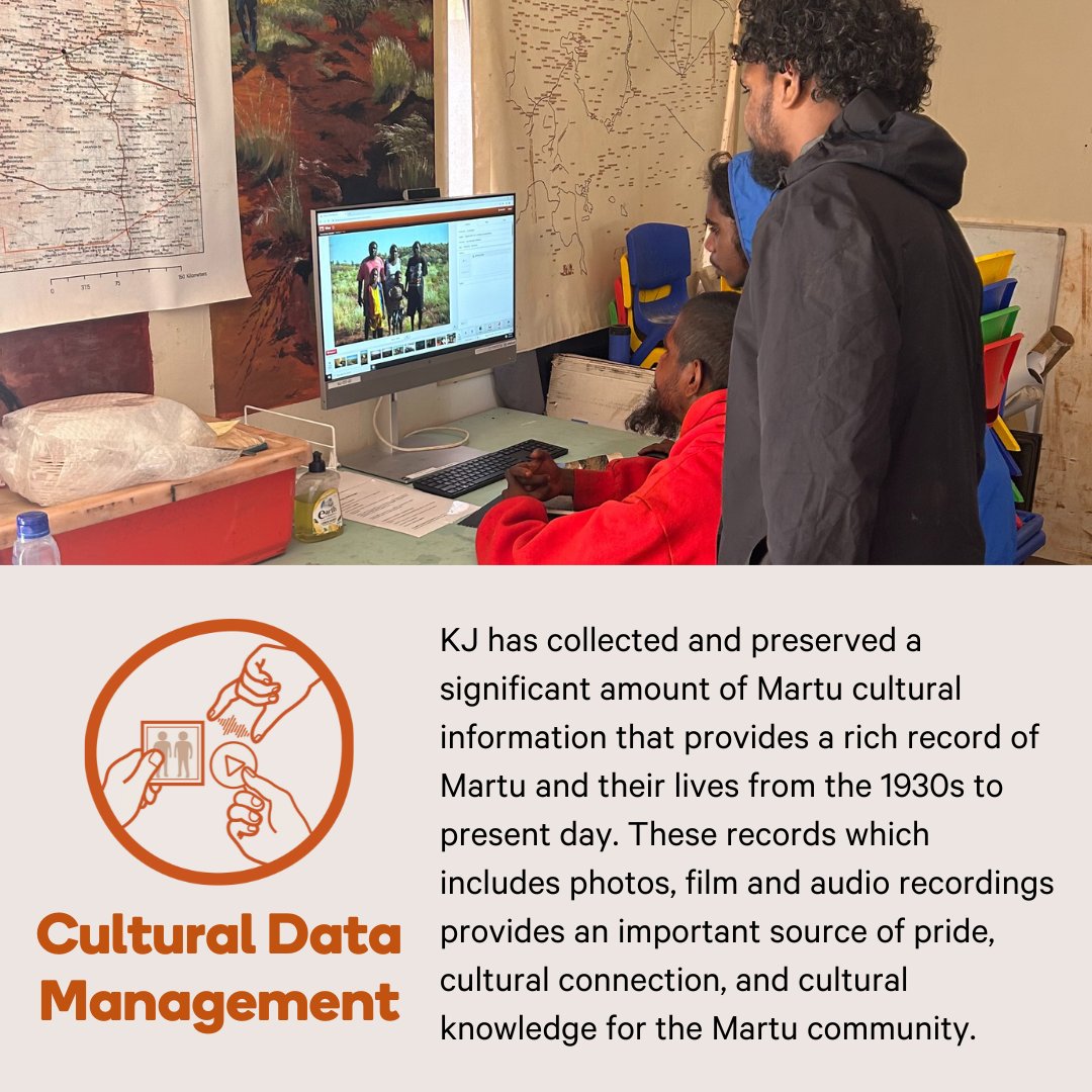 Our #CulturalDataManagement team has created a vast Community Access Library of 63,947 photos, 414 sound recordings, 56 objects, 103 films, and 398 documents. CAL is accessible to the #Martu community and used for #CulturalEducationPrograms.