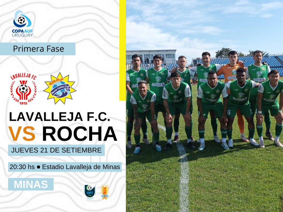 ¡Esto sigue! ⚽️💪
<a href="/CopaAUFUruguay/">Copa AUF Uruguay</a> 🏆

Fase 1️⃣
🆚️ @LavallejaF
🏟 Estadio Lavalleja
📍 Minas

#JuegaUnPaís 🇺🇾
#CelesteDelEste 💙
#LosDeLaVaca 🐄
