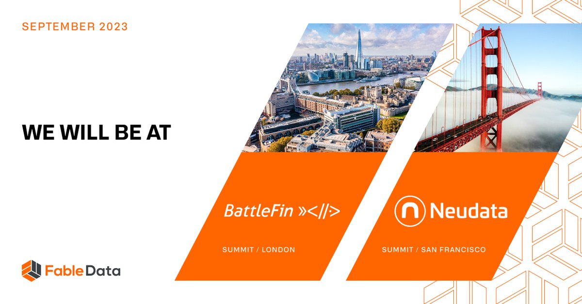 fable_data's tweet image. Fable Data sponsors 2 major altdata events:
📆 @BattleFinData Discovery Day – London, Sep 26-27
📆 @neudatalab Data Summit – San Francisco, Sep 28
Access pan-European spend data. 
🤝Book a meeting: bitly.ws/UZU9  
📧 info@fabledata.com.
#DiscoveryDayLondon #NeudataSF23
