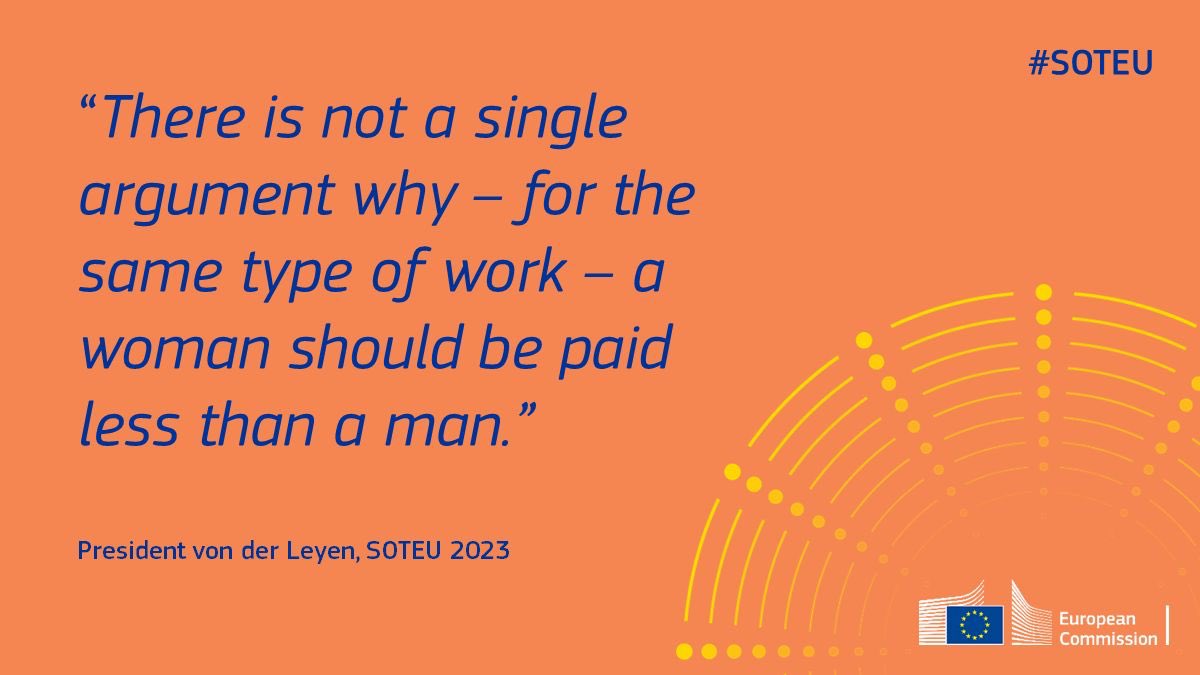 International #EqualPay Day As President @vonderleyen said in her #SOTEU speech, there is not a single argument why for the same type of work, a woman should be paid less than a man. With the new Directive on #PayTransparency we have cast this basic principle into EU law.