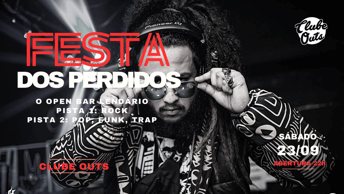 ClubeOuts's tweet photo. Sábado rola a FESTA DOS PERDIDOS, o OPEN BAR LENDÁRIO. Quer concorrer a um vip?

➡️ Siga nosso perfil 
➡️ Dê um retuíte 

Resultado no dia do evento. https://t.co/vGVvSRJOrh