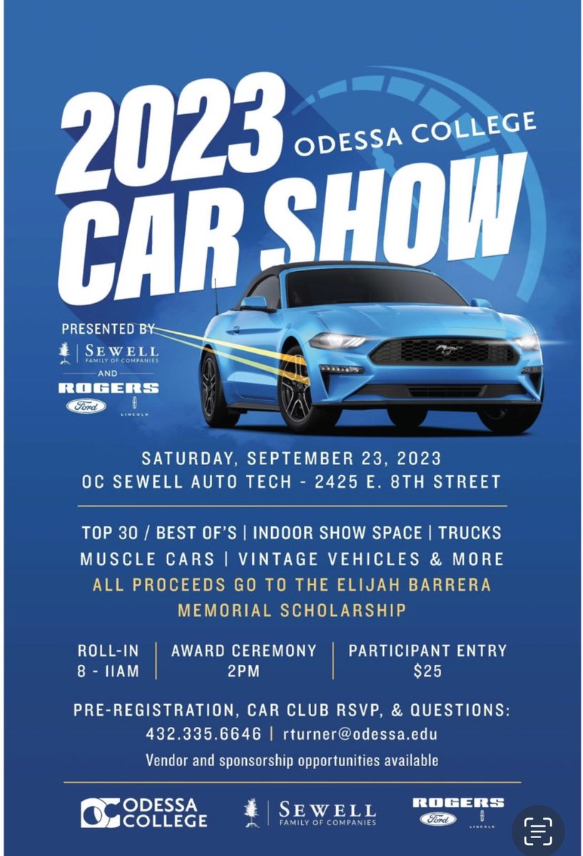 Come out to the OdessaCollege Car Show this weekend, Saturday, 9/23! Not only will you see some stunning rides, but all proceeds go towards a great cause. Make a difference while enjoying automotive artistry! 🛠️#OdessaCollegeCarShow #DriveForChange