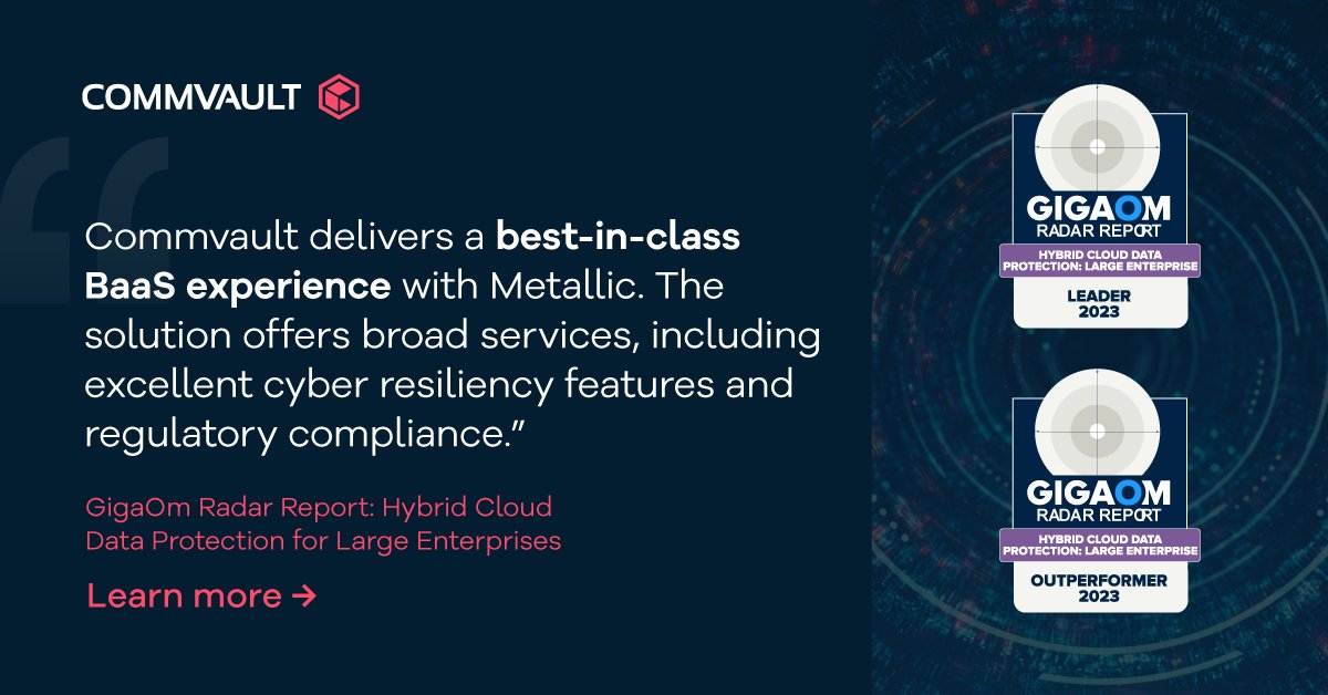 #GigaOm describes #Commvault as having “a comprehensive hybrid cloud data protection portfolio with excellent cyber resiliency capabilities and a very broad workload support across clouds.” 

Find out more in the latest GigaOm report - ow.ly/bsGA50PMFL1