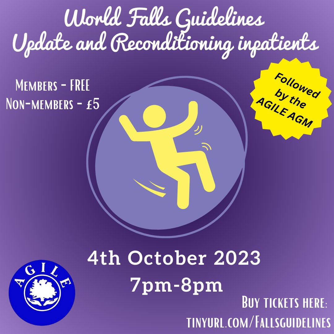 Our next webinar is in a few weeks! Get tickets and be updated on all things #falls and #reconditioning. tinyurl.com/fallsguidelines. If you're an AGILE member, it will be followed by our #AGM!