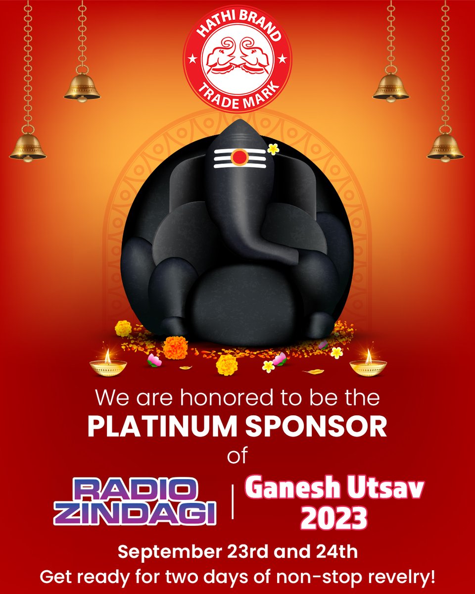 #Hathi is incredibly proud to join the #RadioZindagi #GaneshUtsav 2023 as the Platinum Sponsor! Just like the high-quality products of our brand, we assure you that this grand Ganesh Utsav of the #BayArea will be no less than extraordinary. So join us with your loved ones.