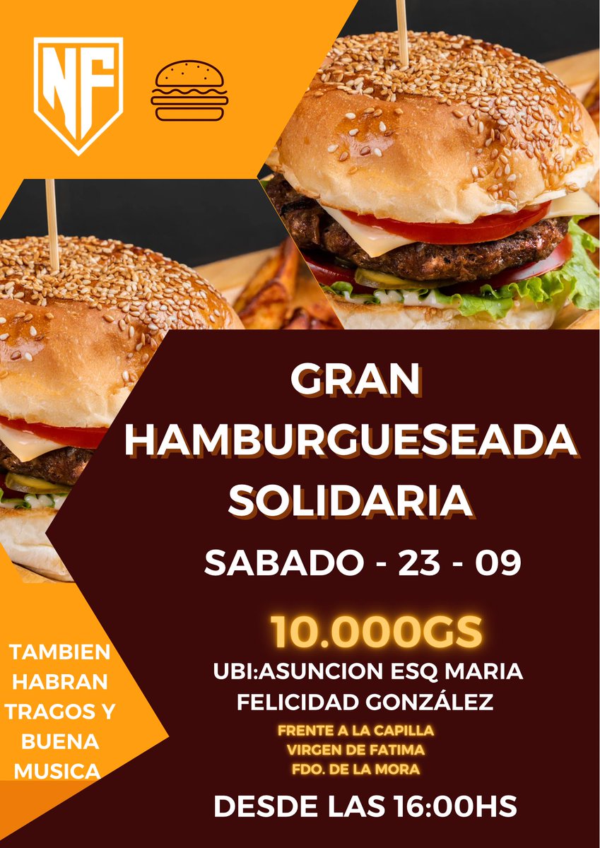 nefastosfc_'s tweet photo. “GRAN HAMBURGUESEADA SOLIDARIA” para ayudar a nuestro capitán Dante. 🍔🙌🏻

Les esperamos este sábado 23 desde las 16:00hs o si desean reservar 10.000gs c/u habilitado nuestro DM. 🤟🏼 https://t.co/Vde7UqfNAx