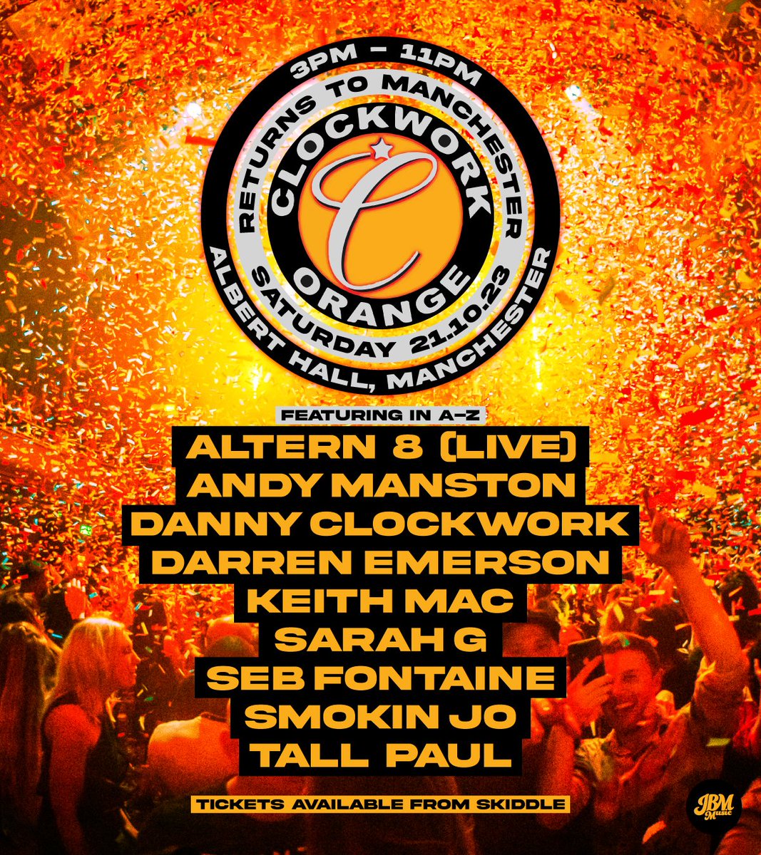 NOT LONG TO GO: On the 21st of October, the legendary club night + festival, @Clockwork_OClub are taking over our venue for an outrageous 8-hour party! Featuring Altern8, @sebfontaine, @DJTallPaul + many more, from 3pm until 11pm Tickets: tinyurl.com/fu25pumd