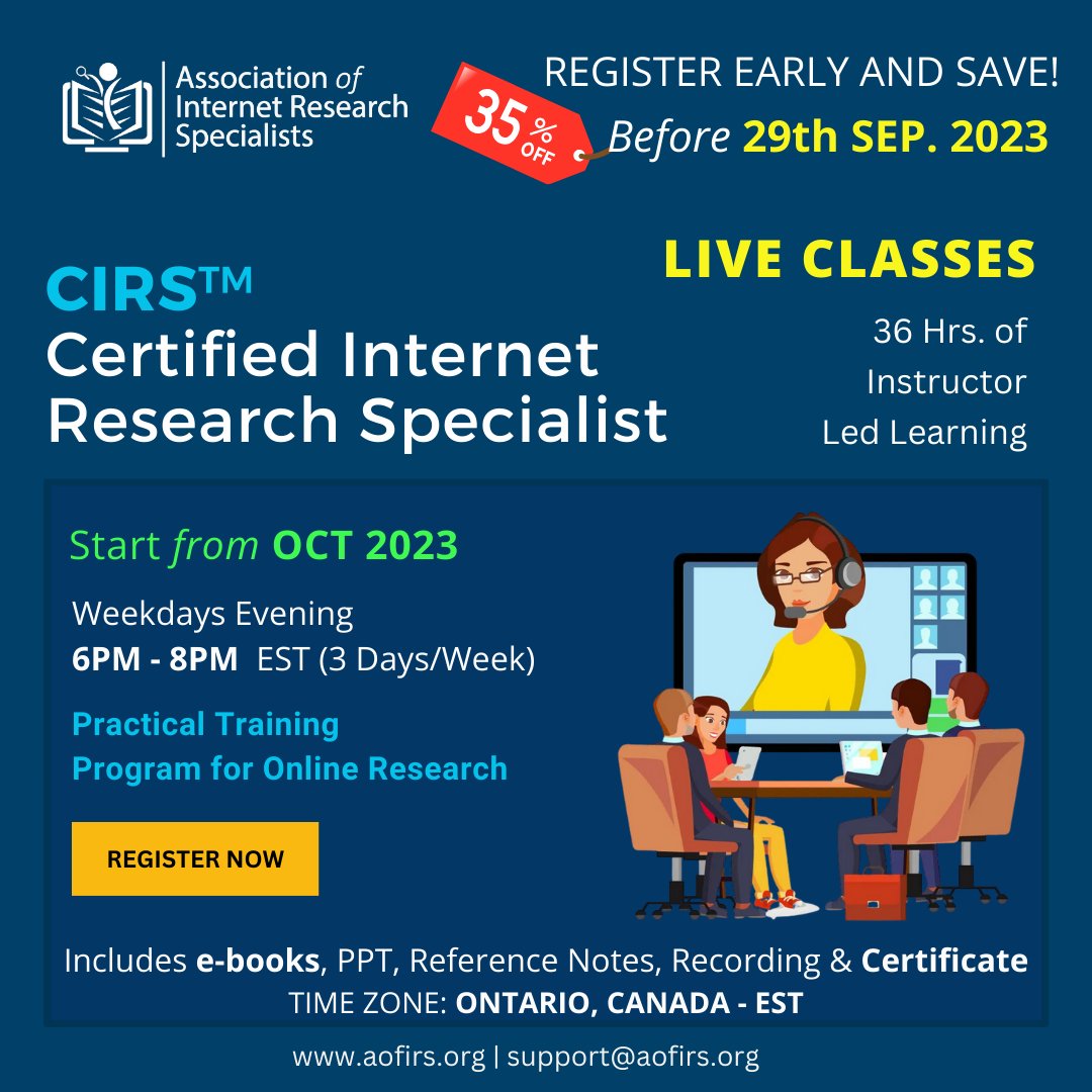 aofirss's tweet photo. 🚀 Elevate Your Research Skills with the CIRS Certification Program
Don't miss this opportunity to enhance your skills and become a certified Internet Research Specialist.

🔗 Register Now:
https://t.co/E0XSd9rpUn

#CIRSCertification #OnlineResearch  #AOFIRS #TrainingProgram https://t.co/SQZnY21cNm