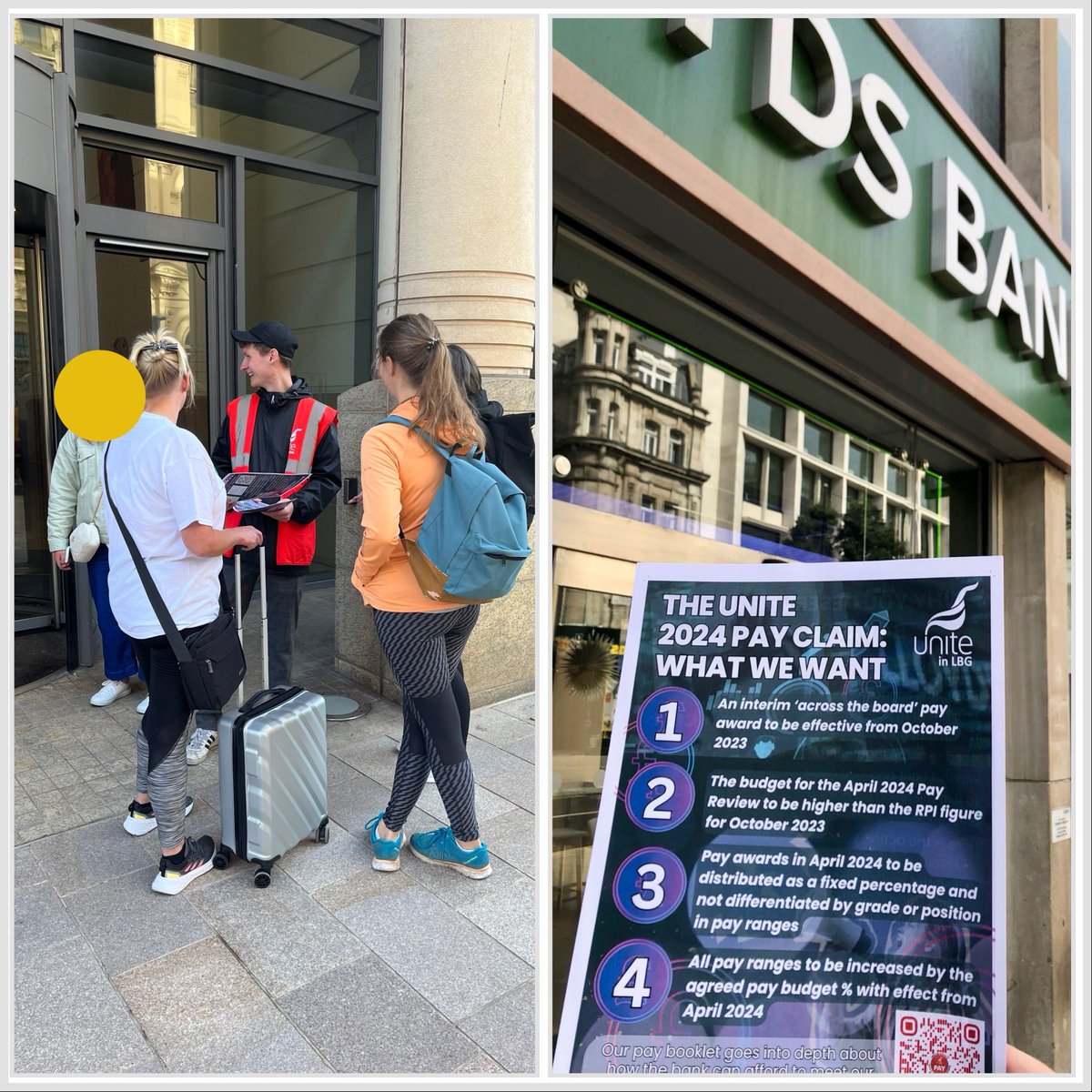 Unite_Finance's tweet photo. Unite members at @LloydsBank are coming together to demand a fair pay rise for 2024. LBG profit after tax up 94% to £2.9 billion in the first half of 2023. Unite is clear that staff deserve their fair share. All staff can get involved! https://t.co/fj6vhhPdto #JoinAUnion #fairpay https://t.co/FemoprWtVX