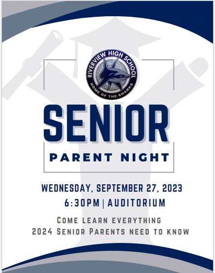 Parents of seniors! Join us for an important informational meeting on Wednesday, September 27th! 🦈🎓📜