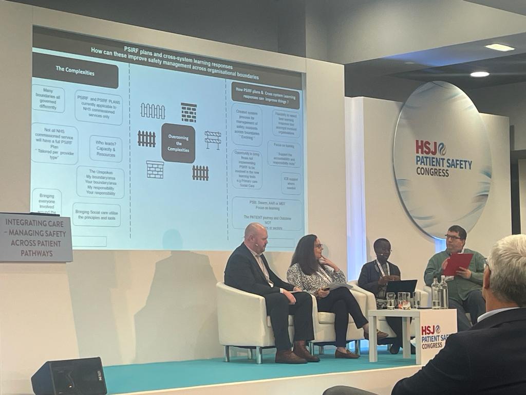 KSS_PSC's tweet image. Listening to Charity Mutiti, Katherine Goldthorpe and Deinniol Owens discussing how to continue patient safety across primary, social, mental and allied health pathways and boundaries. #HSJPatientSafety