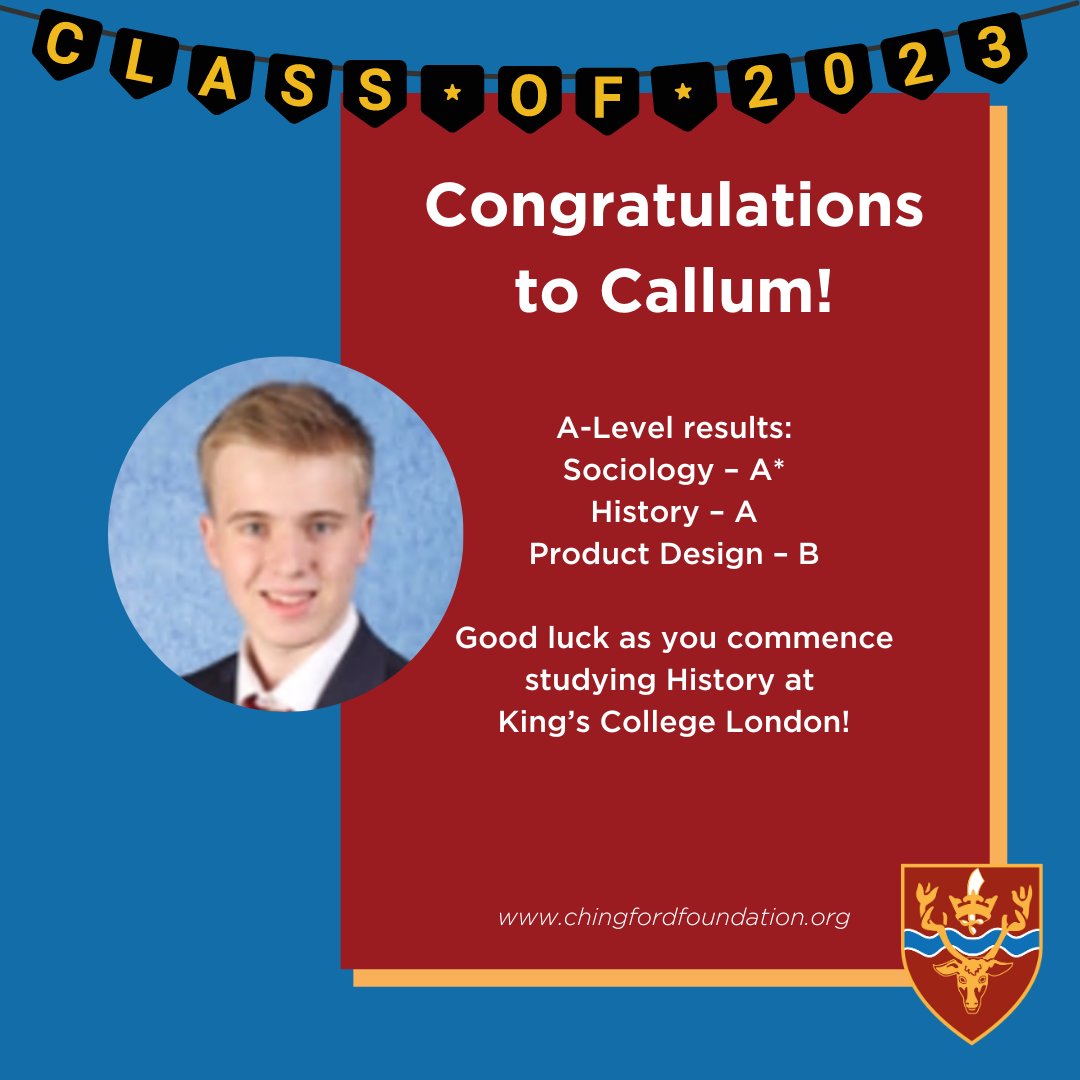 ChingfordSchool's tweet photo. We offer our congratulations to Callum for his A-Level success this year.
We wish him well as he starts out his study of History at King's College London.
#ChingfordSixthForm #CentreOfExcellence #ChingfordAcademiesTrust #ALevelSuccess https://t.co/OYKq0k793w