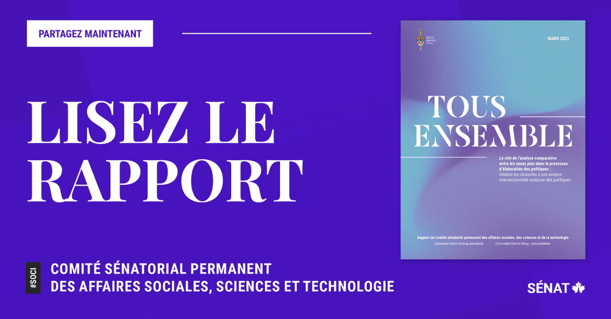 SenatCA's tweet photo. (1/4) En cette semaine de l’#ÉgalitéDesSexes, mettons en lumière les conclusions du rapport du Comité sénatorial des affaires sociales, des sciences et de la technologie sur le rôle de l’#ACSPlus dans le processus d’élaboration des politiques. 

#SenCA #SOCI #PolCan https://t.co/4BNdRxw3cv