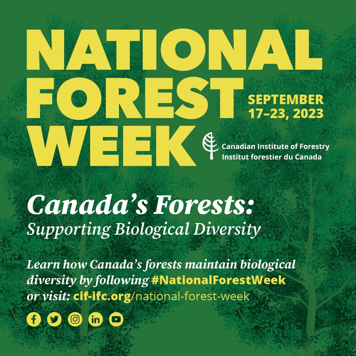 Happy National Forest Week! This years National Forest Week theme is Canada’s Forests; Supporting Biological Diversity. Stay tuned with your favorite forestry social media pages for more information as the week progresses. Join the conversation using #nationalforestweek