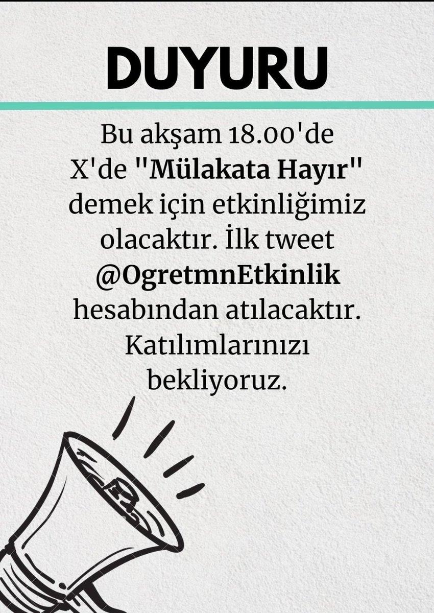 Bu akşam saat 18:00'de daha gür bir sesle MÜLAKATA HAYIR demeye devam ediyoruz.