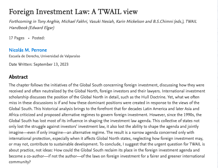 Wrote this chapter for the TWAIL Handbook (Anghie et al). Tried to capture how relevant Latin America, Asia and Africa were in the development of the field, and how regrettably less relevant they have become since 1990s. Still a draft, comments welcome
shorturl.at/pwAZ2