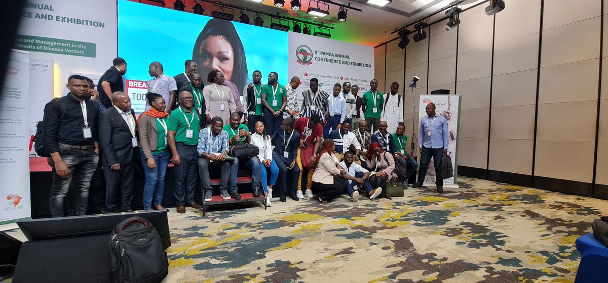 ACoMVec @cam_crid delegates taking a group photo at the end of their Symposium session on the theme ' Why data-based mathematical models matter, & can they be used to influence policies, save lives, & ensure a long-lasting optimal control of VBD' at #PAMCA2023 #Addis @cam_crid