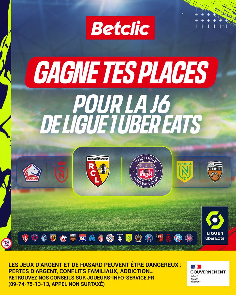 Betclic's tweet photo. Tu as raté l'occasion d'aller supporter ton équipe au stade ce week-end ? 😢

Pas de problème ! On peut t'aider à te rattraper pour la J6 de @Ligue1UberEats 👀🔥

🔁 RT + Écris le match de ton choix dans les commentaires et tente de gagner 2 places !
⚠️ TAS le 20/09 à 11h https://t.co/ViXTZxF85x