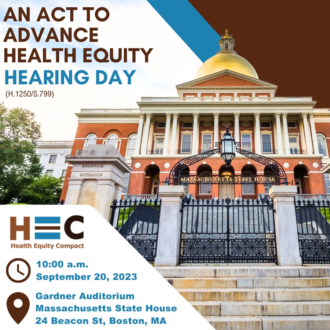 We are just 2 days away from the Joint Committee on Health Care Financing hearing our bill, An Act To Advance Health Equity. If you believe in making health equity a reality for all, join us at 10 AM on 9/20 to show your support and let your voice be heard!