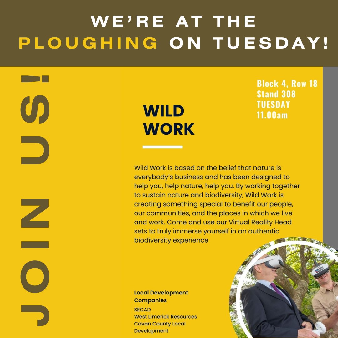 .@wildworkers at the Ploughing Block 4 | Row 18 | Stand 308 Q&A on TUESDAY, 19TH SEPTEMBER @ 11.00 am Join us for a Q&A about our Wild Work Cooperation project on Tuesday morning with our partners @WLResources & @Breffni_Int @NPAIE @theILDN