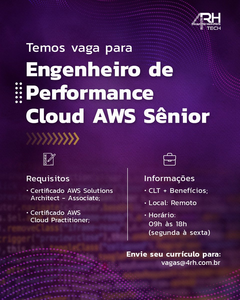 4RHTech's tweet photo. Bom dia galerinha! 💜   

Ja viram as vagas que temos aqui na 4RH? 📷 

Vem fazer parte do time!  Gostou?    

Se inscreva em nosso banco de currículos! 
https://t.co/9fmkA2ob0M

#vagas #vagasti https://t.co/PRWSAV4d6u