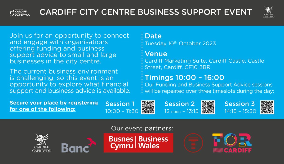 We’re delighted to announce that we will be running the Cardiff City Centre Business Support event, which will bring together a range of local business support organisations, covering information on funding advice & business support. check out the image below for info and links