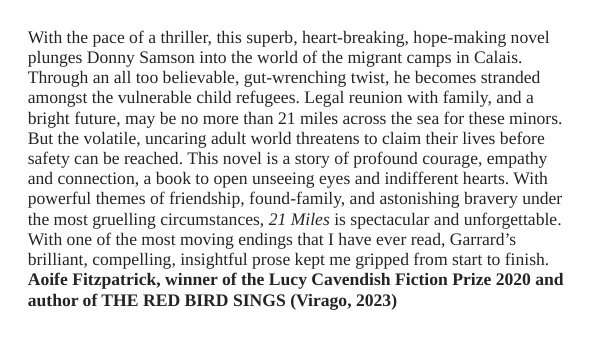 nmgarrard's tweet image. I'm posting early reviews of #21MILES in the run up to its publication next week! This one is from the brilliant @LucyCavColl #FictionPrize-winning novelist, @aoifefitz_, author of #TheRedBirdSings. 😊🤩🥰@hoperoadpublish