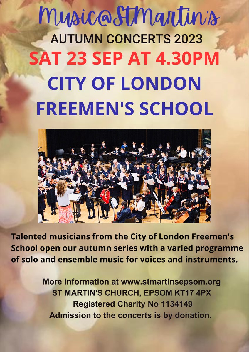 THIS SATURDAY at 4.30pm sees the first programme in our new series. Join us for a fabulous youth concert from pupils of CLFS. @hellofreemens @whatsoninepsom @thebestofepsom @bbcsurrey @surreylive @epsomchoral @BansteadArts #mozart #joplin #hasse #zimmer freemens.org
