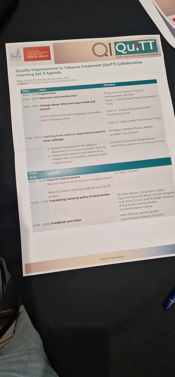 NCCMentalHealth's tweet photo. Today, we are proud to host the 3rd learning set of the Quality Improvement in Tobacco Treatment Collaborative #QuITTCollaborative @rcpsych, we will be live tweeting the event. Follow this thread below 1/ https://t.co/aPrpYBu5q1
