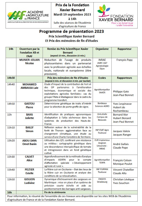 INRAE_SAVE (@inrae_save) on Twitter photo Notre doctorant Pierre Gastou, présentera devant l' <a href="/AcademieAgri/">Académie Agriculture</a> ce mardi 19 sept. son mémoire de M2 pour lequel il a reçu le prix de la fondation XAVIER-BERNARD ! "Déterminisme génétique de traits d’intérêt pour la sélection de porte-greffe de vigne" - Félicitations Pierre ! Notre doctorant Pierre Gastou, présentera devant l' <a href="/AcademieAgri/">Académie Agriculture</a> ce mardi 19 sept. son mémoire de M2 pour lequel il a reçu le prix de la fondation XAVIER-BERNARD ! "Déterminisme génétique de traits d’intérêt pour la sélection de porte-greffe de vigne" - Félicitations Pierre !
