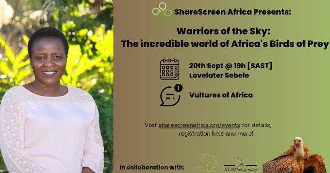 BirdLifeAfrica's tweet photo. Save the Date📅

Join our Senior Vulture Conservation Officer  @masebele_ls on ShareScreen Africa as she gives a presentation on  #Vultures of Africa 

Date: Wednesday 20 September 2023 

Event details and registration link 👇

https://t.co/mztXgahXUP https://t.co/gCbHRuOuTL