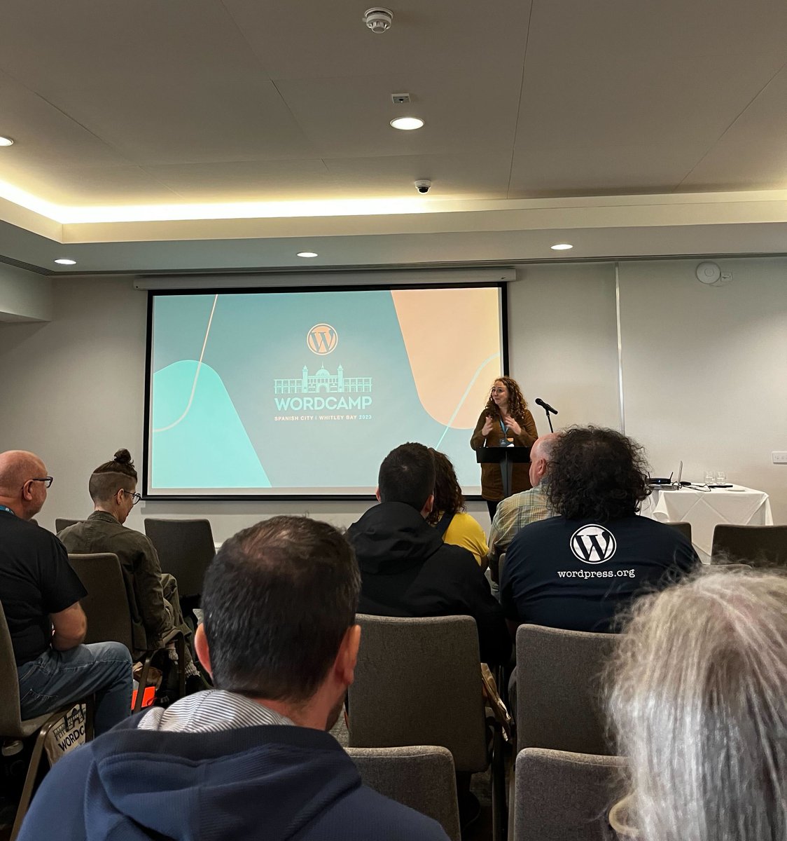 humanmadeltd's tweet photo. We're here at WordCamp Whitley Bay, organised by our magnificent @SiobhanPMcKeown! First speaker up is @kovshenin with 'Scaling out with WordPress' - looking forward to the day ahead ✨

#WordPress #WordCamp #WCWB https://t.co/pFjgbvsjZK