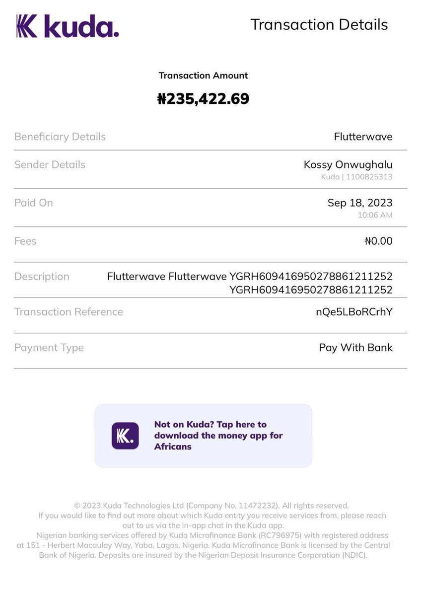 kossyyaps's tweet photo. Hey @theflutterwave 
Why am I being told I cancelled my payment when in reality I paid with  @joinkuda payID and it went through and I got debited? What sort of fraudulent activity is this? https://t.co/8ZzKERLlCM