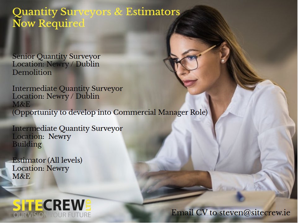 Are you a Quantity Surveyor or an Estimator currently considering a move? If so, please get in touch as we might have the job for you. 

Email me in confidence to steven@sitecrew.ie 

#JobOpportunities #NIJobs #IrishJobs #QuantitySurveyor #Estimator