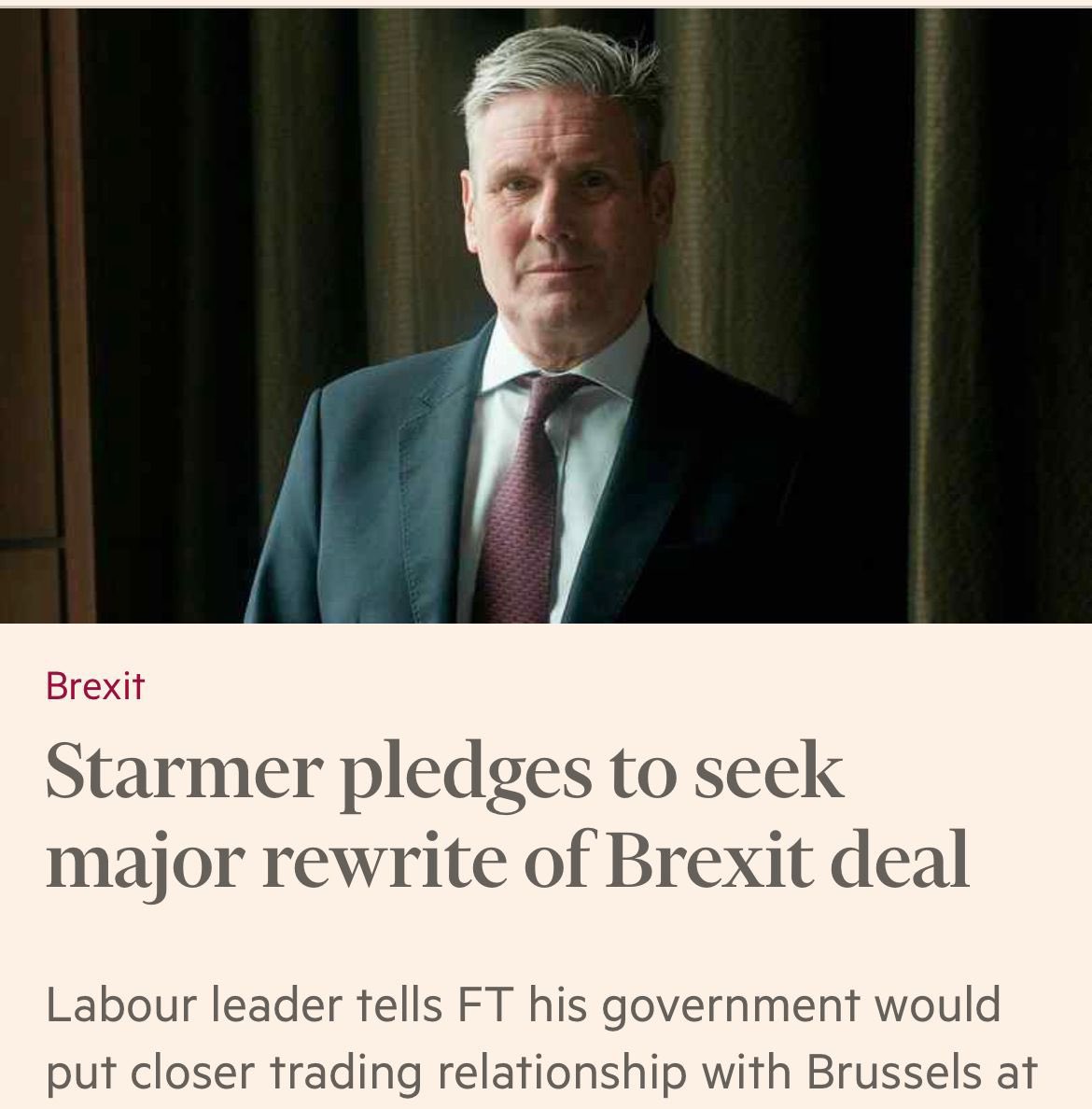 TheTrueBlueNews's tweet photo. NEW: Keir Starmer wants to bring back Brexit. 

In yet another u-turn from the Labour man, Starmer now admits he wants to reopen the arguments of the past.

[@FT] https://t.co/sHBlgKscWJ