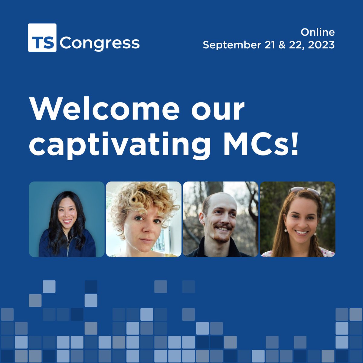 👏Get ready to applaud MCs! They'll ask tricky questions, joke & create a cool conference vibe.

▶️@thebetterdaphne, Frontend engineer
▶️@LizzParody, Head Dev Advocate
▶️@mattpocockuk, Full-time TS educator
▶️Floor Drees, Staff Dev Advocate   

Join us👉typescriptcongress.com