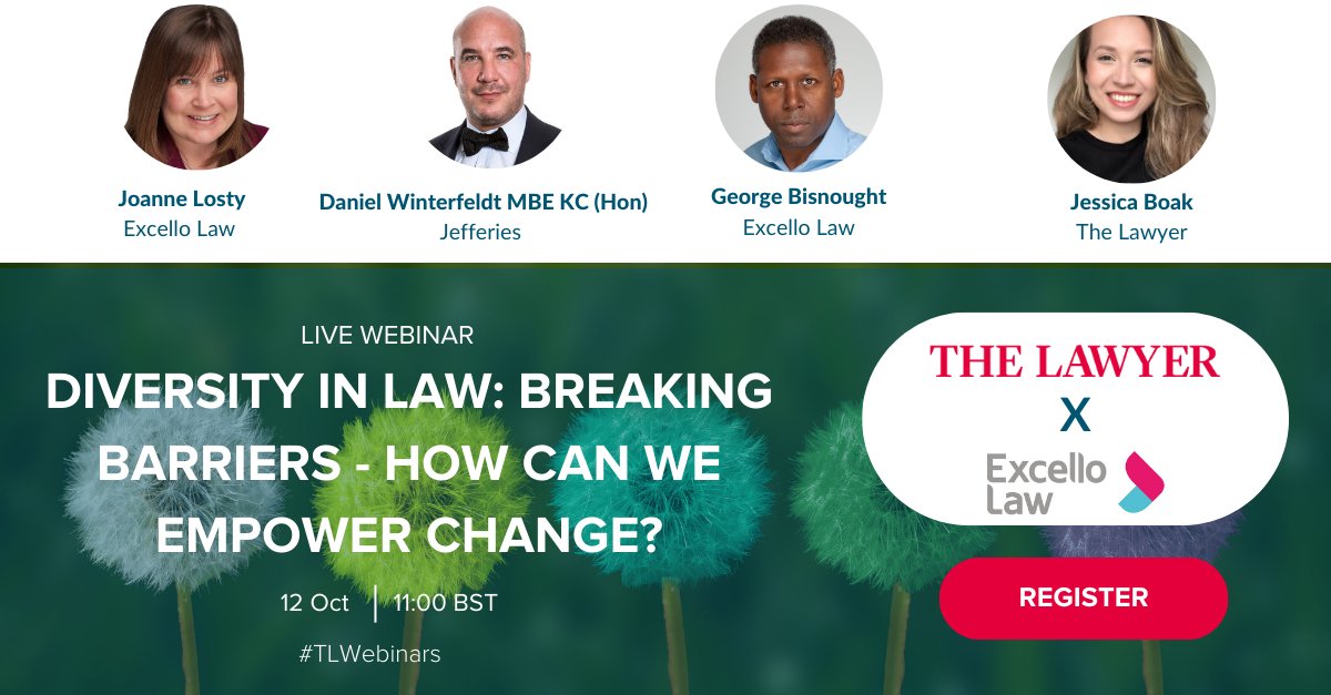 Our webinar with Excello Law is now open for registrations! This live event will discuss diversity in law, with a live panel featuring Joanne Losty, Daniel Winterfeldt MBE KC (Hon), George Bisnought and Jessica Boak.

Register with the link here: workcast.com/register?cpak=…