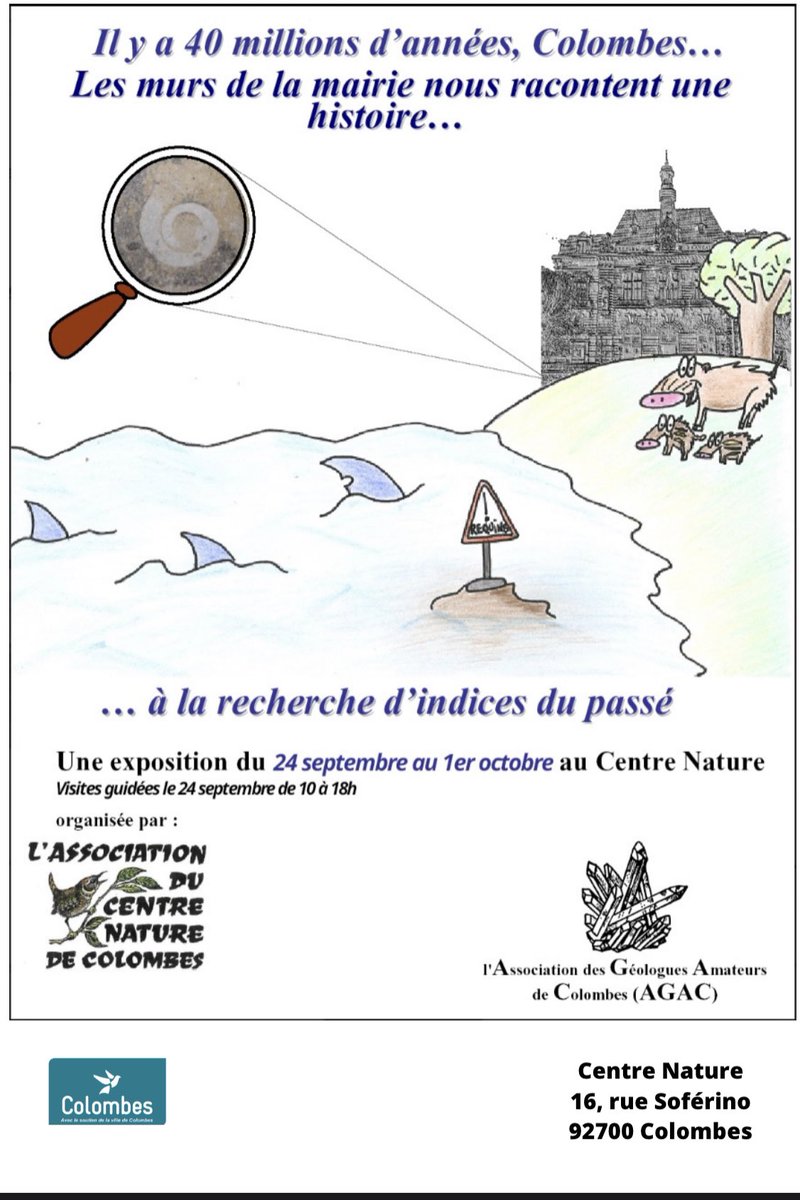 CentreNature's tweet photo. «#Colombes, les murs de la mairie nous racontent une histoire»
- Expo/inauguration/visites guidées: 24/09, 10h à 18h
- Expo: 25/09-29/09, 9h-12h30 &amp; 14h30-17h30 &amp; 30/09, 11h-12h
- Expo/ateliers fossiles &amp; dinosaures : 1/10, 14h30-17h30
Inscriptions au 06 49 52 14 70
#géologie https://t.co/tFSsKMoQ64