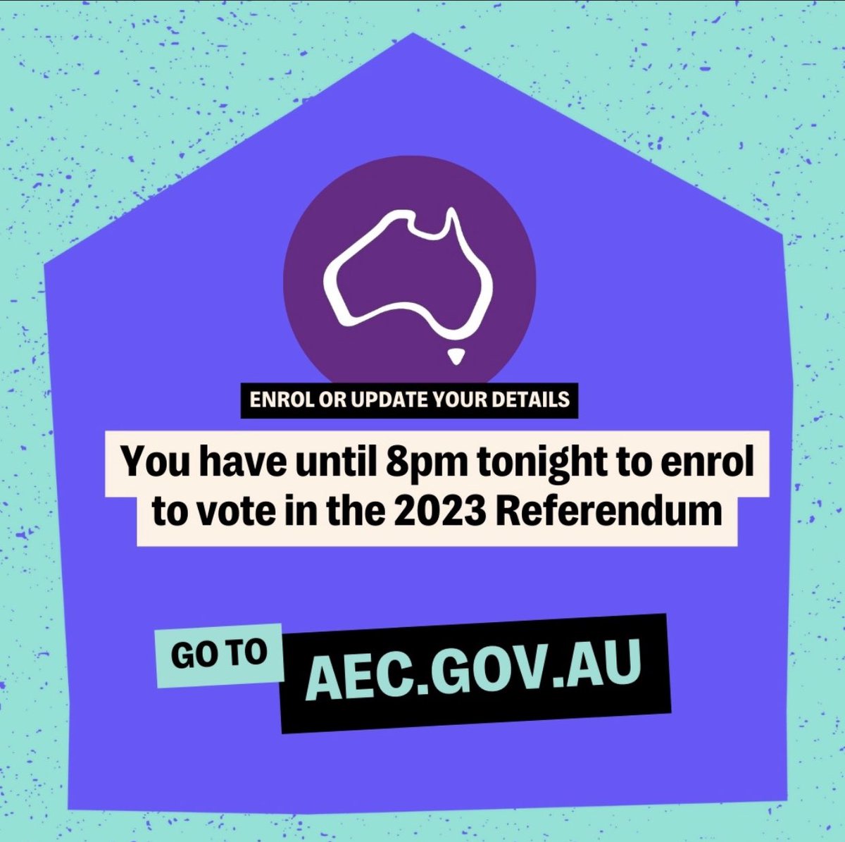 CaseyforYES's tweet photo. Only 20 minutes until the electoral roll closes TONIGHT - don’t miss out on this historic moment to vote YES https://t.co/aqUGd1UuIv
