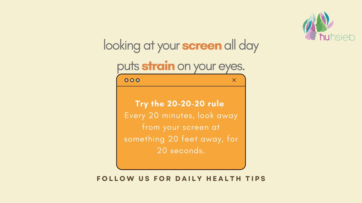 Take care of your eyes at work and look away every now and then to something 20 feet away from your screen. For a copy of our Workplace Wellbeing Guidelines, have a look at our website - hpdp.gov.mt/hpu/mental_hea…