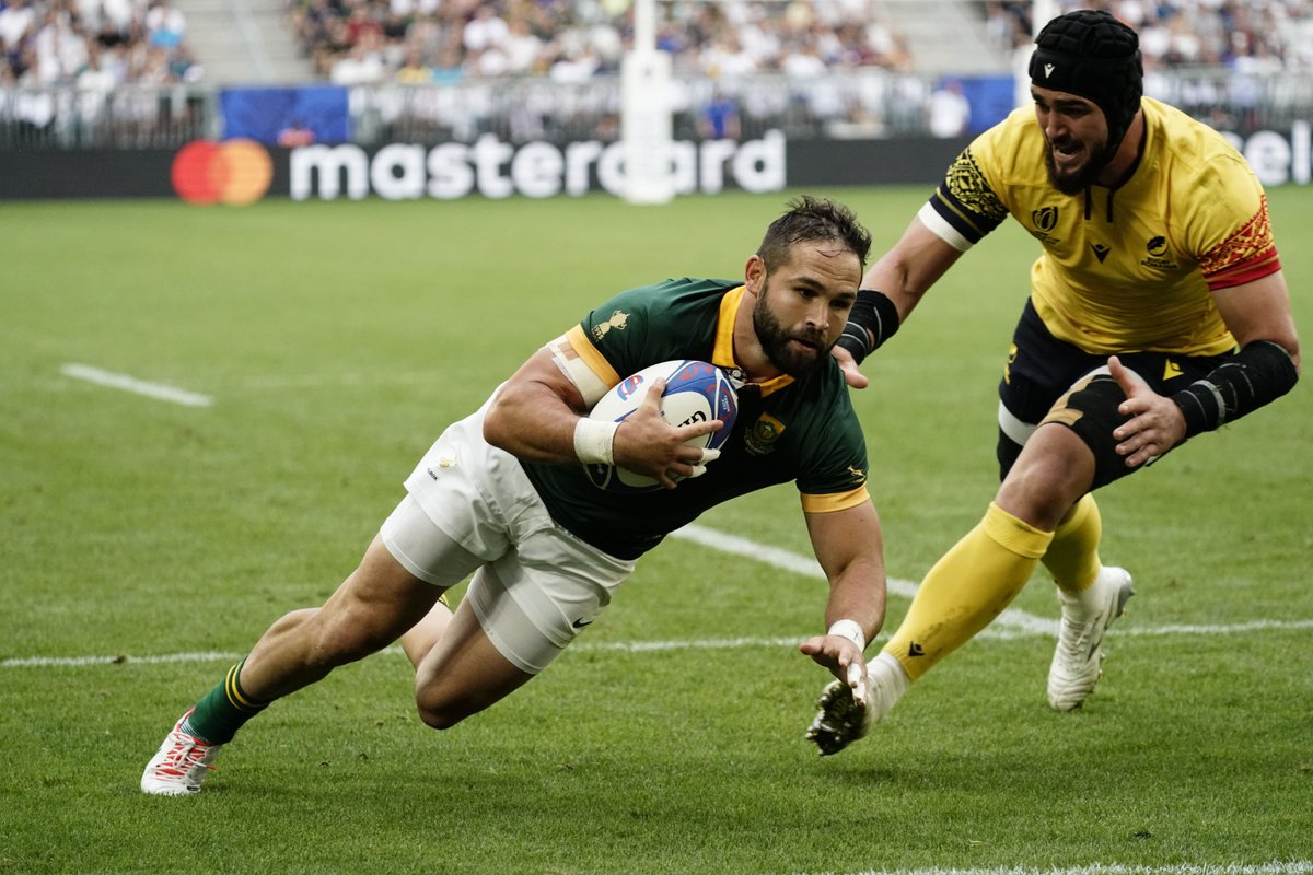 BackpageMedia's tweet photo. The Springboks demolish Romania in Bordeaux  💥 https://t.co/WmhawvrgiY