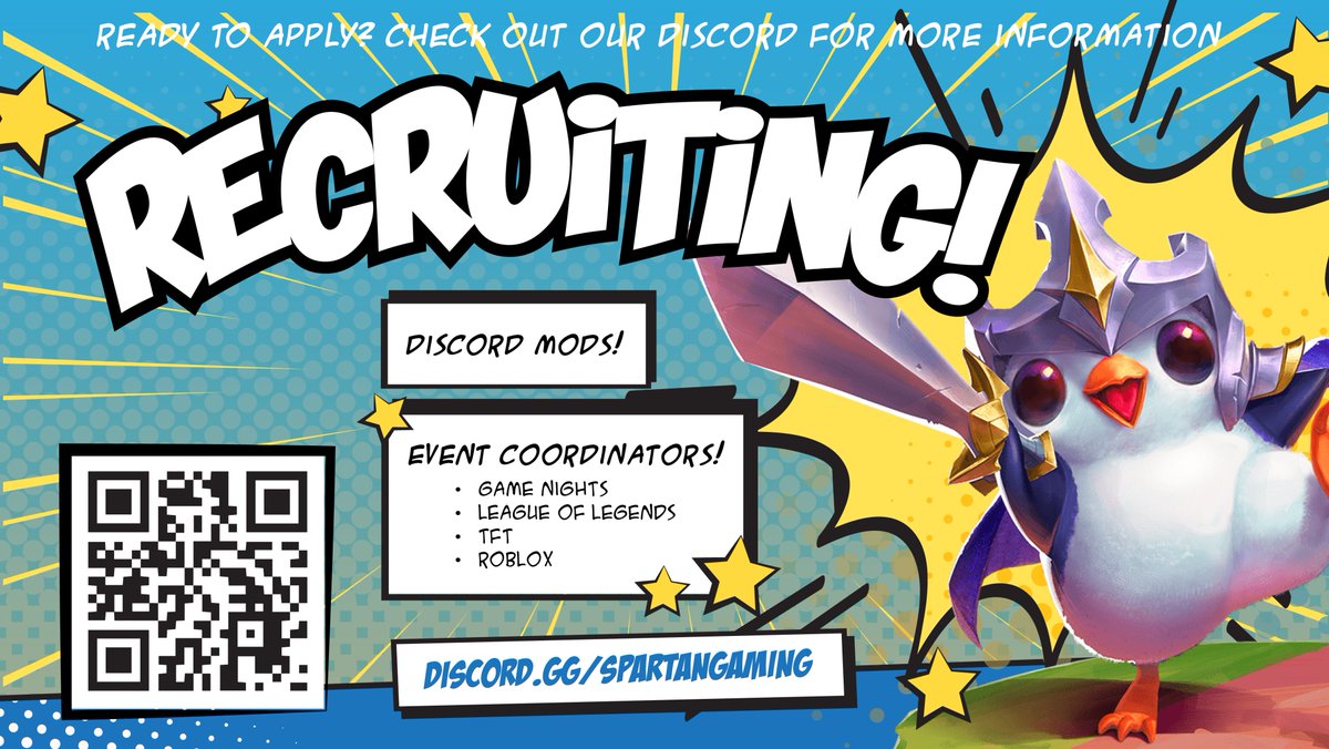 💛SPARTAN GAMING IS LOOKING FOR STAFF!💙
Join the discord to apply: discord.gg/spartangaming