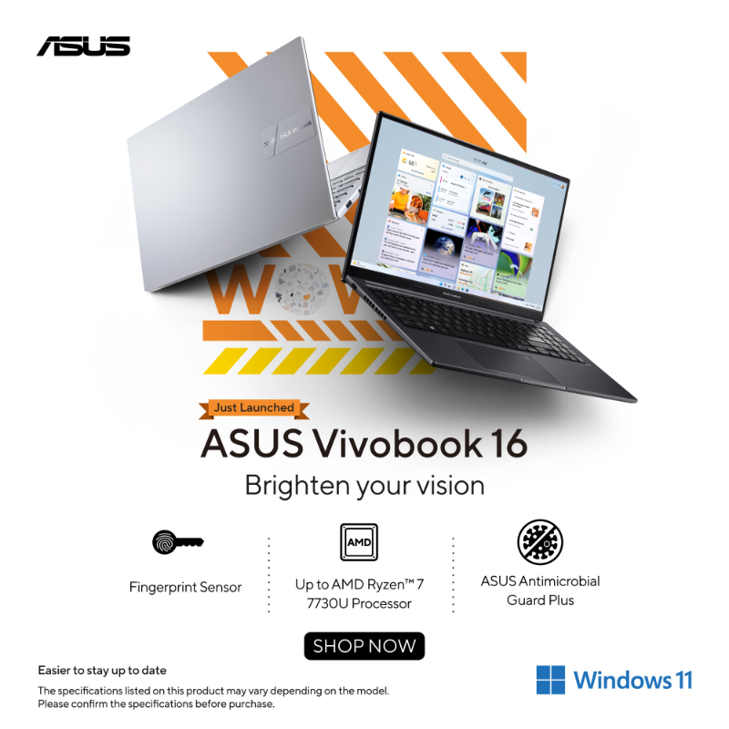 ASUSIndia's tweet photo. Welcome the all-new ASUS Vivobook 16! Put your work on full display with a powerful AMD Ryzen™ 7 7730U Processor. Get ready to experience a whole new level of computing with our latest Vivobook
Available Now on ASUS eSHOP
#ASUSIndia #ASUSOLED #Windows11