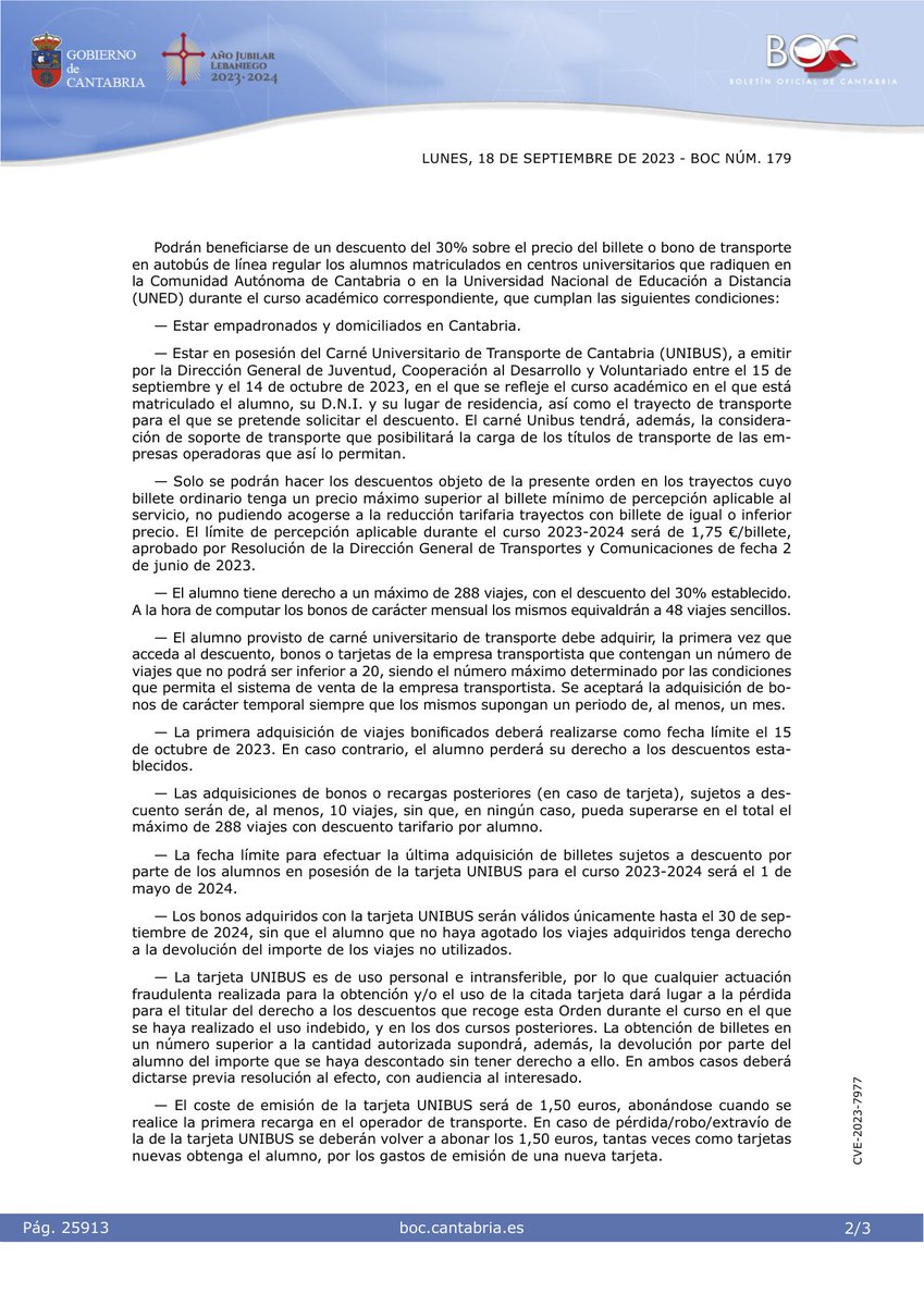 BOCantabria's tweet photo. 🏛 Consejería de Fomento, Ordenación del Territorio y Medio Ambiente
📄 Extracto de la Orden FOM/2/2023, de 7 de septiembre de 2023, por la que se aprueba la convocatoria de subvenciones para el fomento del transporte público regular de estudiantes un…
👉 https://t.co/ELMO9GPeR2 https://t.co/5I52ad943j