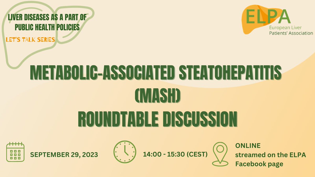 Join us online for a dynamic roundtable discussion on #MASH and its role in shaping health policies. Together, we can create a #healthier future.' #FattyLiver #EUCancerPlan #LiverCancer #LiverCancerAwarenessMonth @EU_Health #Obesity #Lifestyle #physicalactivity @Marko_Korenjak