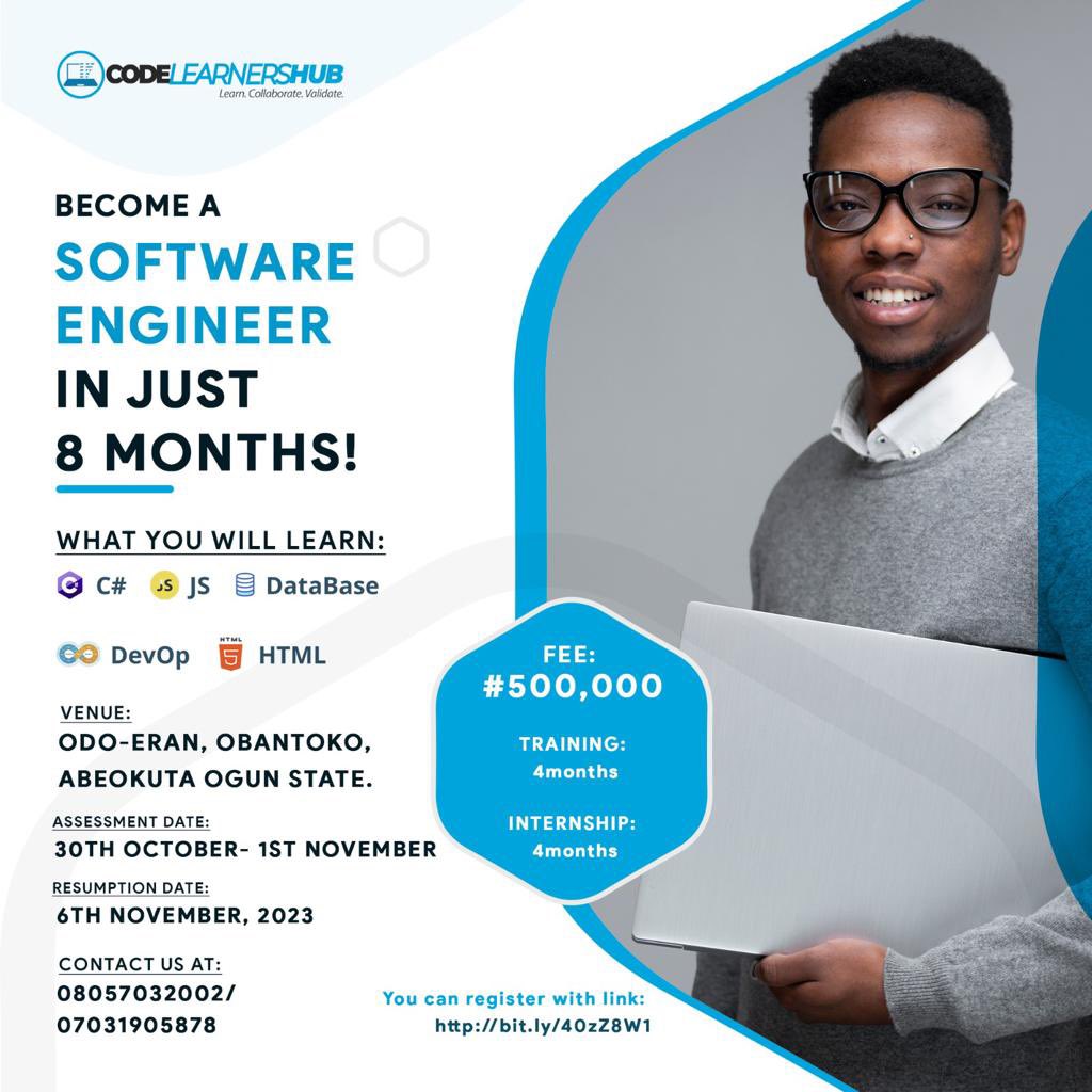 CodelearnersHub's tweet photo. Be a part of our last cohort for the year 2023. Join our intensive software engineering class today! 

Shoot us a DM for Inquiries 💯 https://t.co/YWvnZFbUtJ