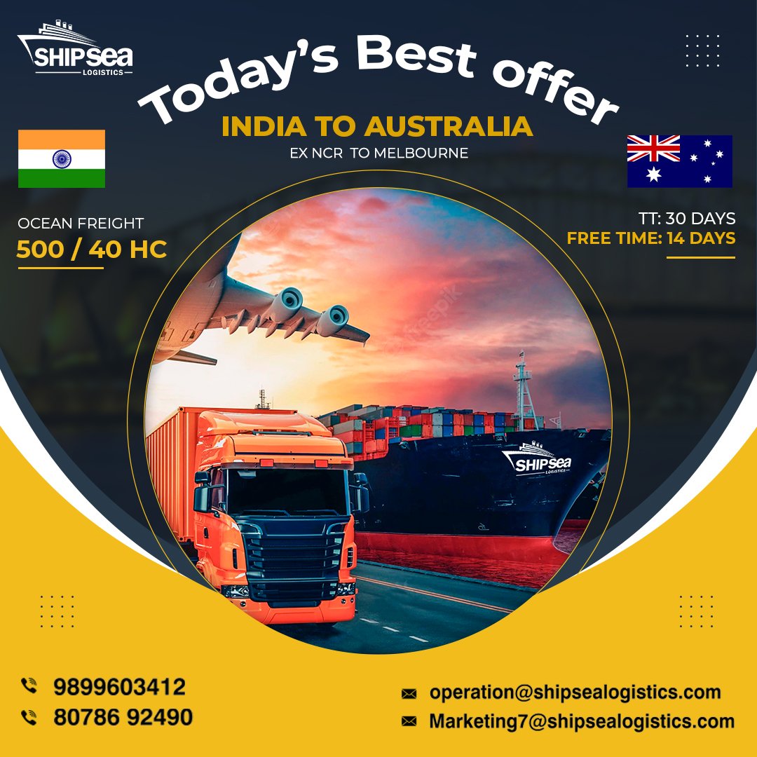 Shipsealogistic's tweet photo. Smooth and Affordable Shipping from India to Australia Is Now Possible with SHIPSEA Logistics! We're Your Premier Partner for Global Logistics Excellence—Trusted, Reliable, and Affordable. 
#india #Hedland #Adelaide #Brisbane #navashivaport #export #exportimport #airlogistics https://t.co/6TiOpJ4wdN