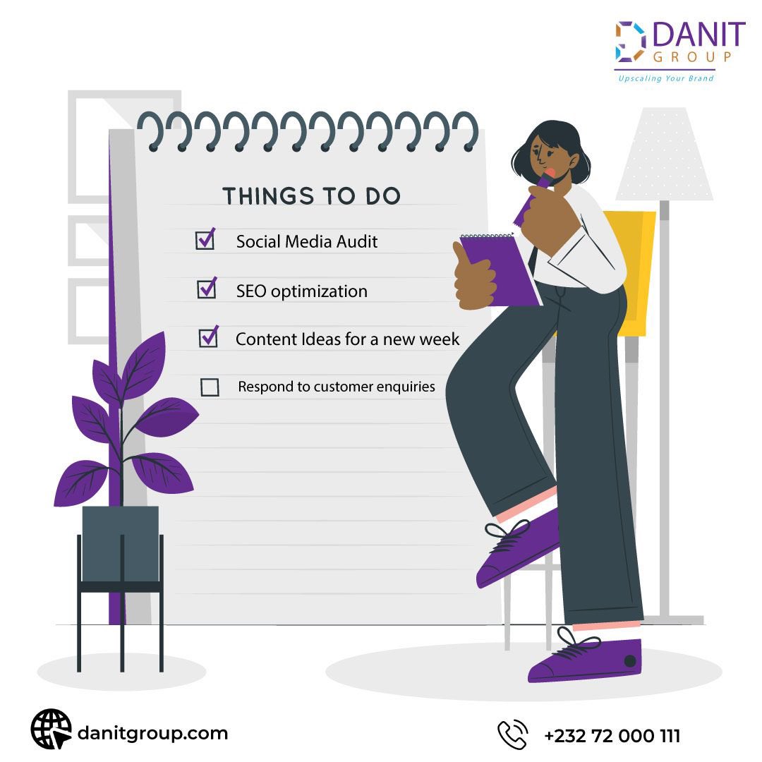 DanitGroup's tweet photo. Monday mornings are for setting goals and conquering the digital world! Here's our digital marketing to-do list to kickstart your week right. Let's make things happen! #MondayMotivation #DigitalMarketingGoals #DanitGroup https://t.co/5Eohd20Wj5
