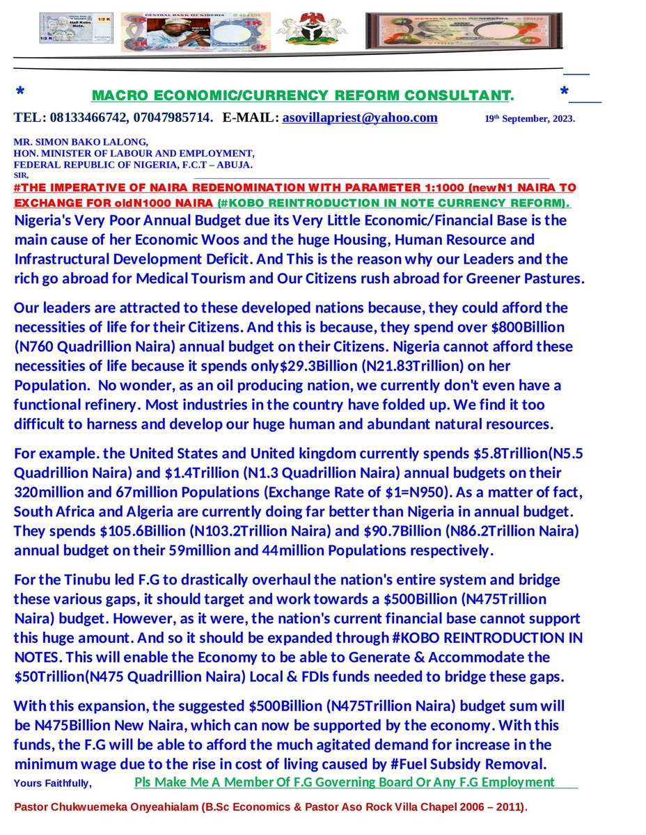 TinubuFirs37287's tweet image. #SAVE THE MASSES FROM HARDSHIP NOW

THE IMPERATIVE OF NAIRA REDENOMINATION WITH PARAMETER 1:1000《newN1 NAIRA TO EXCHANGE FOR oldN1000 NAIRA》"AKA"#KOBO REINTRODUCTION IN NOTE

#VERYpoor ANNUAL BUDGET DUE TO NIGERIA'S #VERYlittle FINANCIAL BASE IS THE CAUSE FOR HER ECONOMIC WOOS